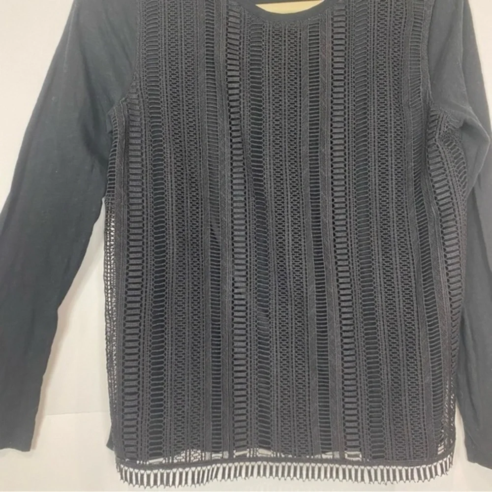 J. Crew Black Lace crochet Overlay Long Sleeve Crewneck Top Shirt medium
